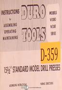 Duro Tools W3080, W3081, 15' 1 1/2" Drill Press Assembly Operation & Parts Manua
